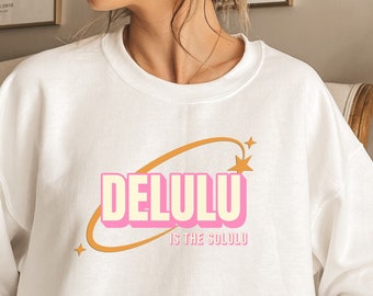 Delulu es la sudadera Solulu, gráfico de los años 90, suéter vintage Delulu Meme, sudadera de manifestación divertida, sudor matemático de niña, regalo para ella