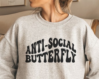Anti-sociale vlinder Sweatshirt, retro vintage grappig sweatshirt, introvert zweet, schattige trui, cadeau voor haar, cadeau voor hem