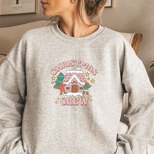 Christmas Crew, Retro Vintage Cartoon Christmas Sweater, Festive Sweatshirt, Xmas Ginger Bread House Sweater, Christmas Sweatshirt Gift