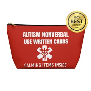 Autism Nonverbal Use Written Cards Accessory Pouch w T-bottom | Durable Carry Bag for Special Needs