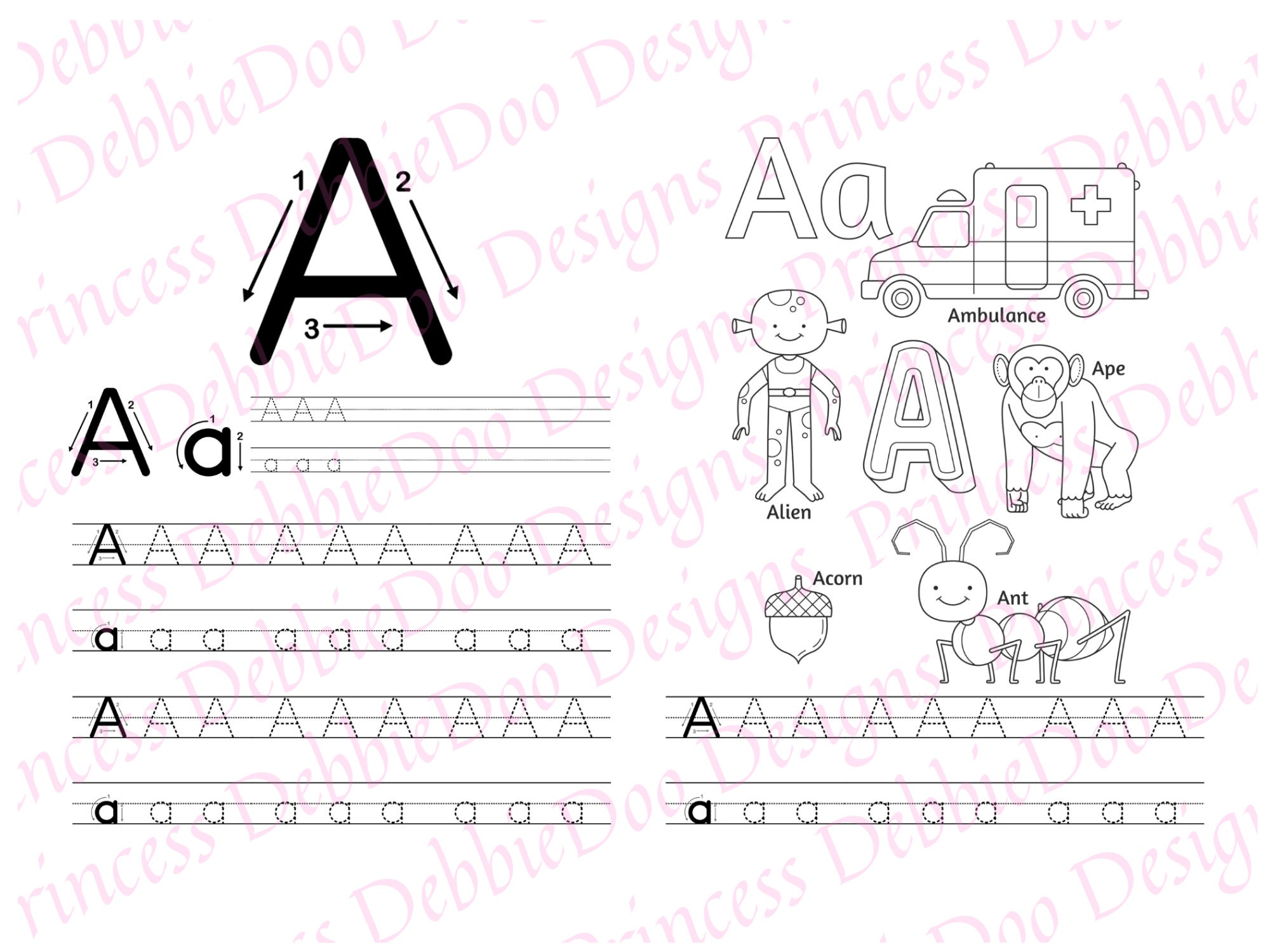 Traceable Alphabet Coloring Page Pre-k Kindergarten Homeschool Teacher ...