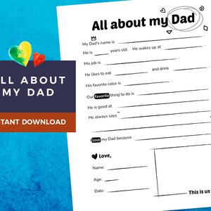 Todo Sobre Mi Papá / Completar el Espacio en Blanco / Día del Padre / Regalos para Papá / Imprimible / Todo sobre Papá / Descargar
