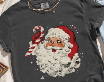 Retro Santa Christmas Shirt Gift - Womens Christmas Comfort Colors Shirt - Matching Family Shirt Group Gift - Cute Christmas Crewneck