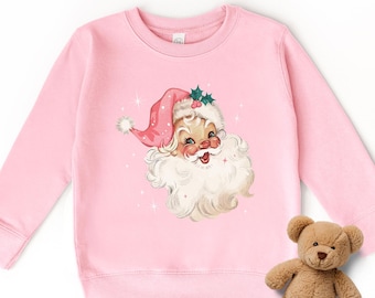 Rosa Weihnachtsmann Sweatshirt Kleinkind - Vintage Santa Retro Weihnachten Sweatshirt Kinder, niedlicher Urlaub, Rundhalsausschnitt Geschenk