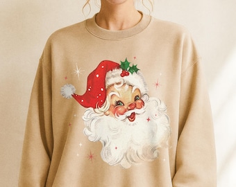 Retro Santa Sweatshirt – Vintage Christmas Santa Crewneck, Santa Claus Sweatshirt, Christmas Sweatshirt