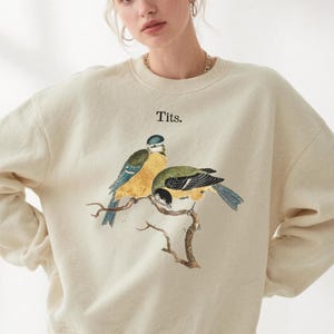 Sudadera divertida con estampado de pájaros carboneros — Sudadera con meme, cuello redondo con gráfico retro vintage