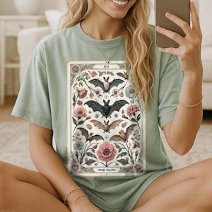 Tarot Card Halloween Shirt – Comfort Colors Shirt, Vintage‑Style Gothic Bat Shirt
