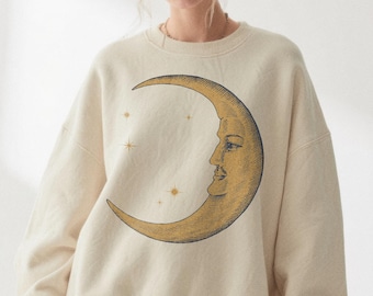 Vintage Moon Sweatshirt - Retro Grafik Sweatshirt, Witchy Geschenk, Boho Rundhalsausschnitt