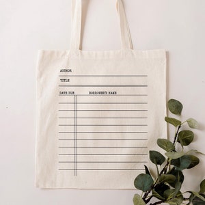 Library Card Canvas Tote Bag, School Book Bag, Light Academia Gift for Book Lover, Teacher Gift for Librarian, Literary Gift for Student Bag