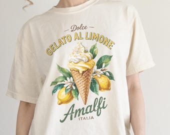 Citroengelato shirt Amalfi Italië T-shirt comfort kleuren vintage ijs T-shirt Italiaanse zomer esthetiek kust fruit grafische Dolce vita T-shirt