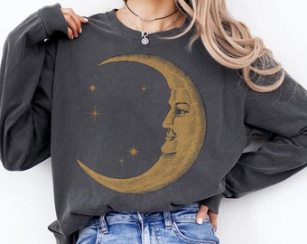 Whimsigoth Celestial Shirt - Boho Vintage Comfort Colors Shirt - Aesthetic Cottagecore Crewneck - Moon Gift Witch Shirt - Dark Academia Gift