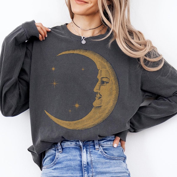 Whimsigoth Celestial Shirt - Boho Vintage Comfort Colors Shirt - Aesthetic Cottagecore Crewneck - Moon Gift Witch Shirt - Dark Academia Gift