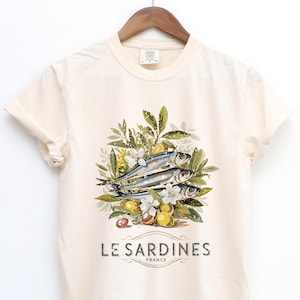Sardine Shirt Comfort Colors Tee Retro Vintage Fish Shirt Nautical Beach T Shirt Fisherman Aesthetic Coastal Preppy French Market Gift Women