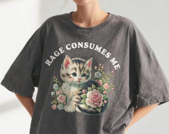 Camiseta "Rage Consumes Me Cat": Camiseta gráfica retro divertida con colores cómodos