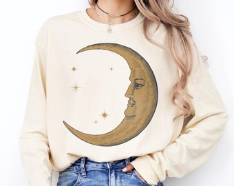 Celestial Shirt Moon Gift - Boho Vintage Comfort Colors Shirt - Aesthetic Cottagecore Crewneck - Whimsigoth Witch Shirt - Dark Academia Gift