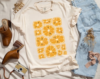 Boho Shirt Gift Orange Botanical Shirt Vintage Aesthetic Retro Shirt Comfort Colors TShirt Preppy Cute Crewneck Art Nouveau Style Fruit Tee