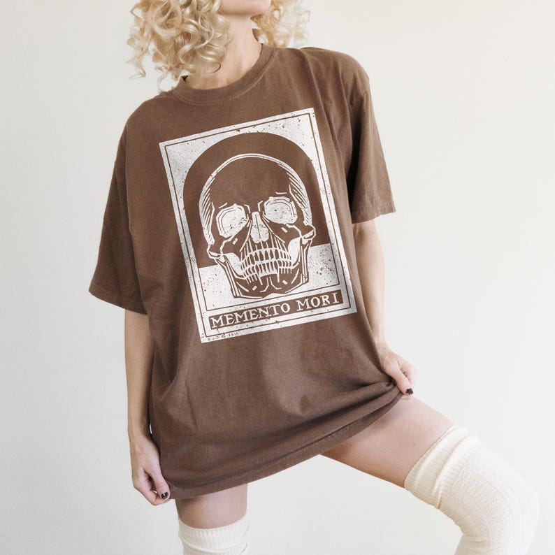 Halloween Skeleton Shirt Goth Gift, Memento Mori Skull Comfort Colors Shirt, Gothic Aesthetic Shirt Dark Academia Shirt Witchy Gift for Goth Espresso