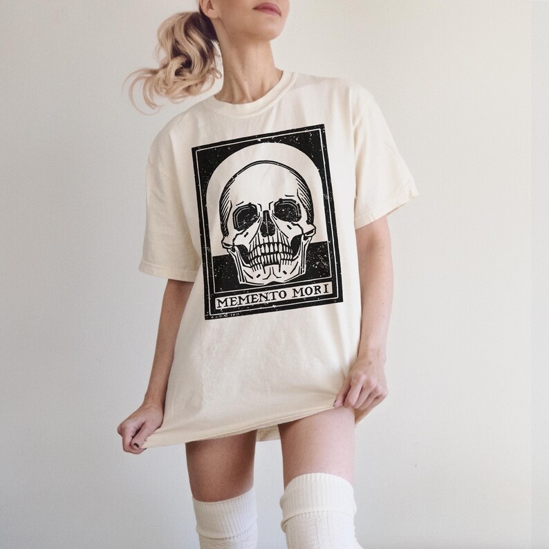 Halloween Skeleton Shirt Goth Gift, Memento Mori Skull Comfort Colors Shirt, Gothic Aesthetic Shirt Dark Academia Shirt Witchy Gift for Goth Ivory