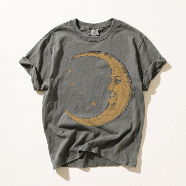Retro Moon Shirt — Vintage Comfort Colors Celestial Shirt, Astrology Shirt, Witchy Shirt Pepper
