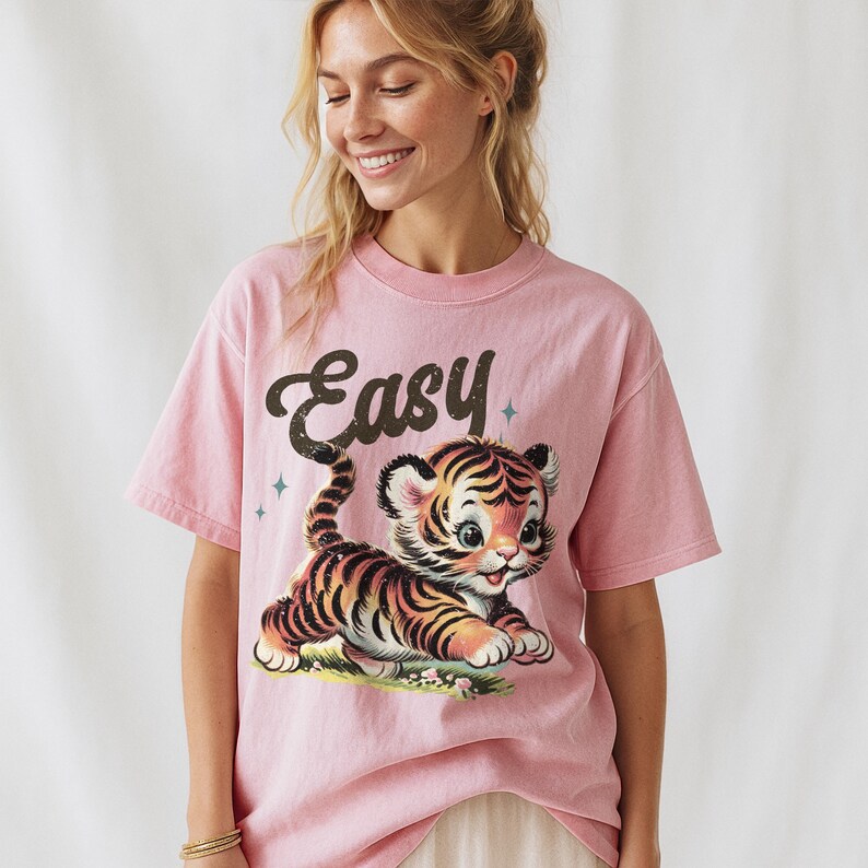 Camiseta Easy Tiger – Camiseta Vintage Comfort Colors, Camiseta con Gráfico Retro Sarcástico Blossom