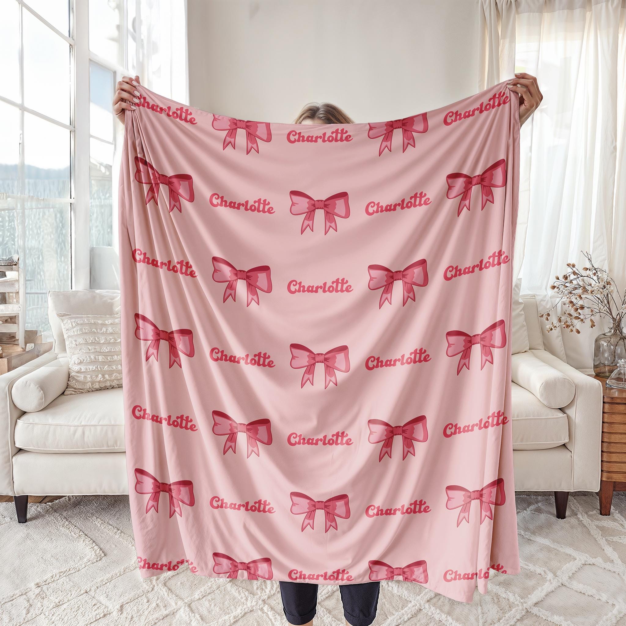 Personalized Custom Blanket Gift, Pink Baby Girl Blanket, Coquette Bow Name Blanket, Personalized Gift, New Baby Blanket, Kids Blanket
