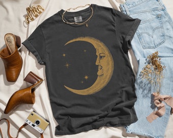 Boho Moon Shirt, Retro Comfort Colors TShirt for Women, Spiritual Astrology T Shirt, Vintage Graphic Tee, Celestial Trendy Yoga Shirt Gift