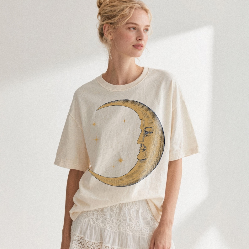 Retro Moon Shirt — Vintage Comfort Colors Celestial Shirt, Astrology Shirt, Witchy Shirt Ivory