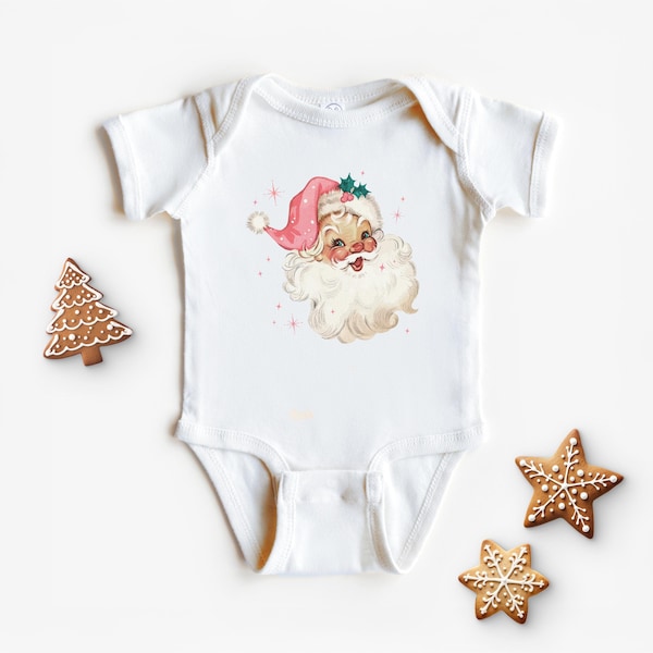 Christmas Baby Bodysuit - Retro Pink Santa Baby's First Christmas Infant Gift for Newborn - Holiday Baby Outfit - Cute Baby Clothes