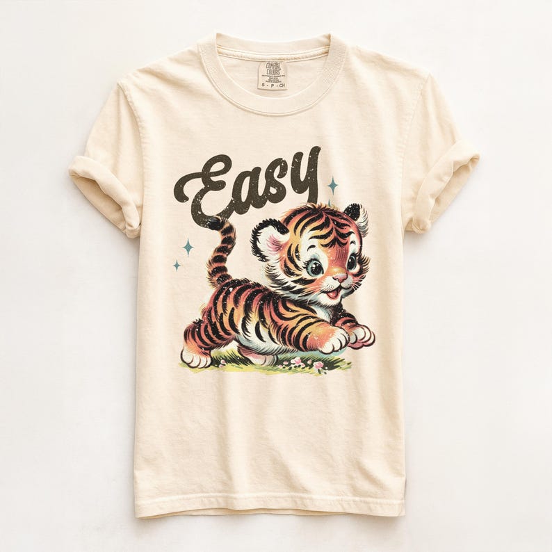 Camiseta Easy Tiger – Camiseta Vintage Comfort Colors, Camiseta con Gráfico Retro Sarcástico Ivory