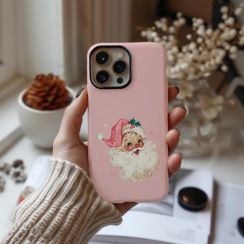 Retro Pink Santa iPhone 17 Case, Cottagecore Christmas Phone Case, Santa Phone Case Gift image 2
