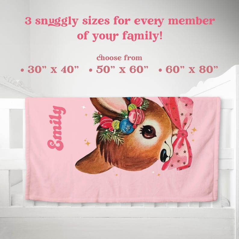 Personalized Blanket Christmas Kids Gift, Retro Christmas Reindeer