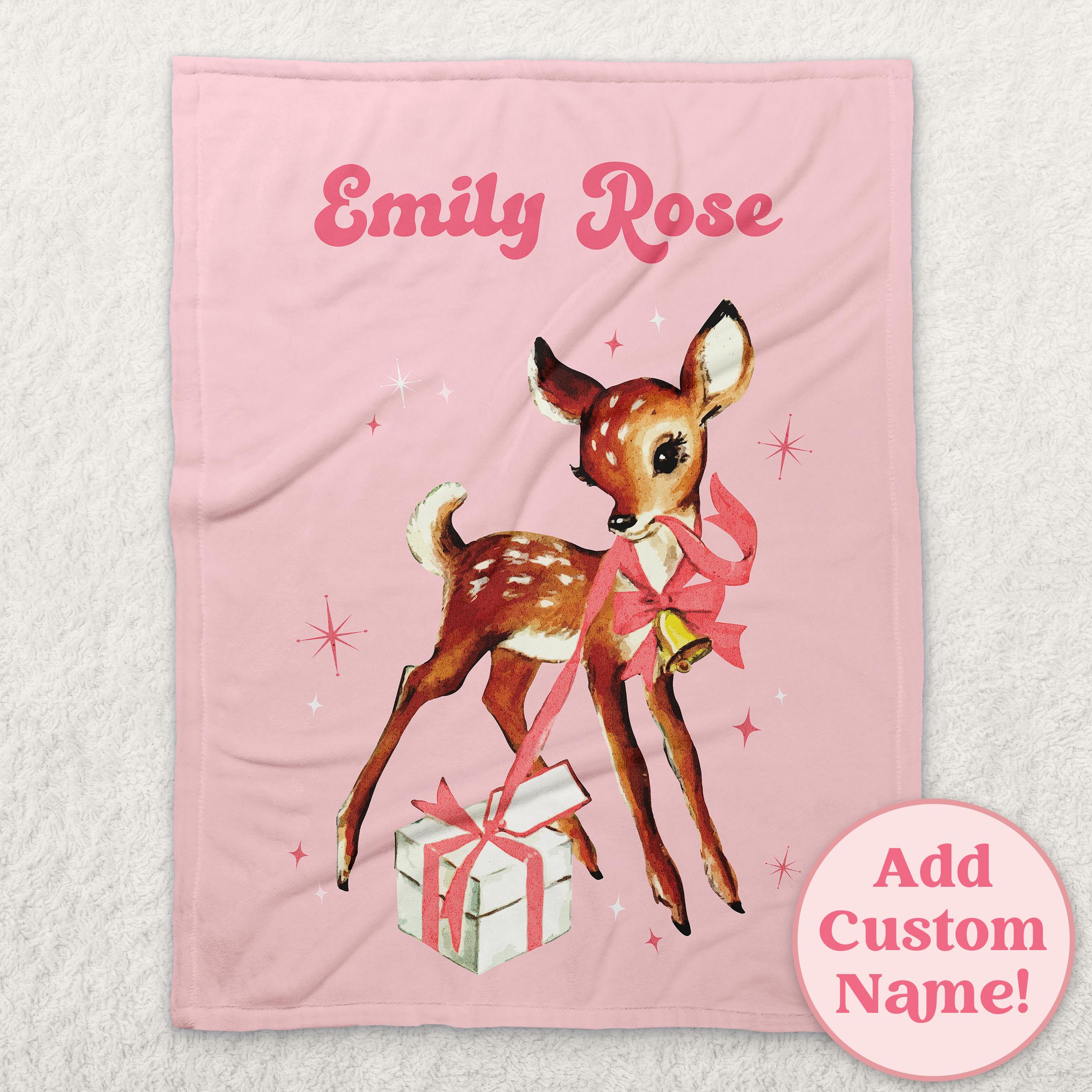 Personalized Blanket Gift Christmas Kids, Retro Christmas Reindeer Custom Name Blanket, New Baby Blanket, Family Christmas Personalized Gift