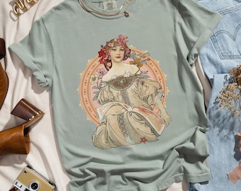 Retro Boho Comfort Colors Shirt - Art Nouveau Vintage Graphic Shirt - Witchy Celestial Gift Women Crewneck