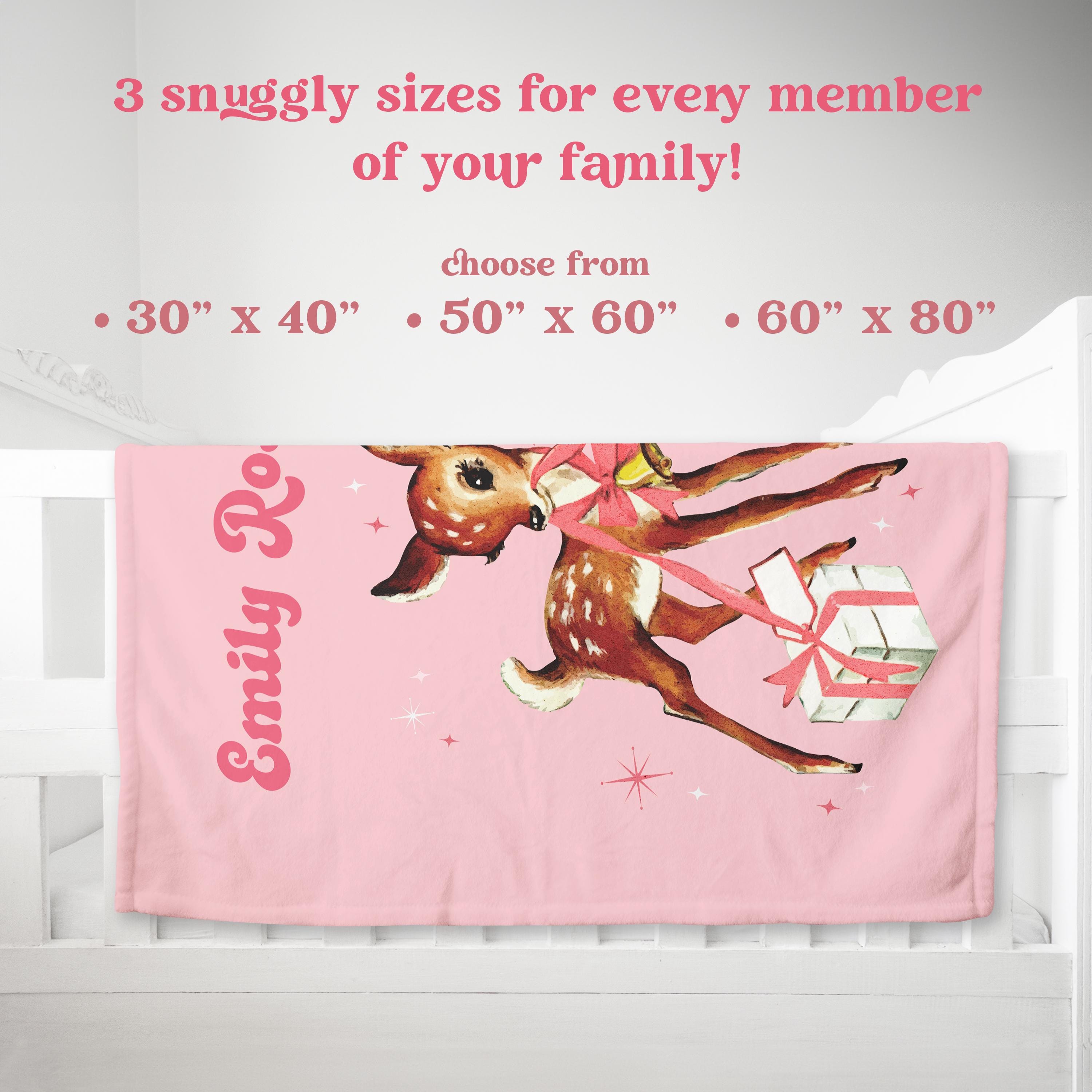 Personalized Blanket Gift Christmas Kids, Retro Christmas Reindeer Custom Name Blanket, New Baby Blanket, Family Christmas Personalized Gift
