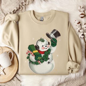 Retro Vintage Christmas Snowman Sweatshirt - Women&#39;s Christmas Shirt Gift - Cute Christmas Crewneck Holiday Sweater - Matching Family Shirt