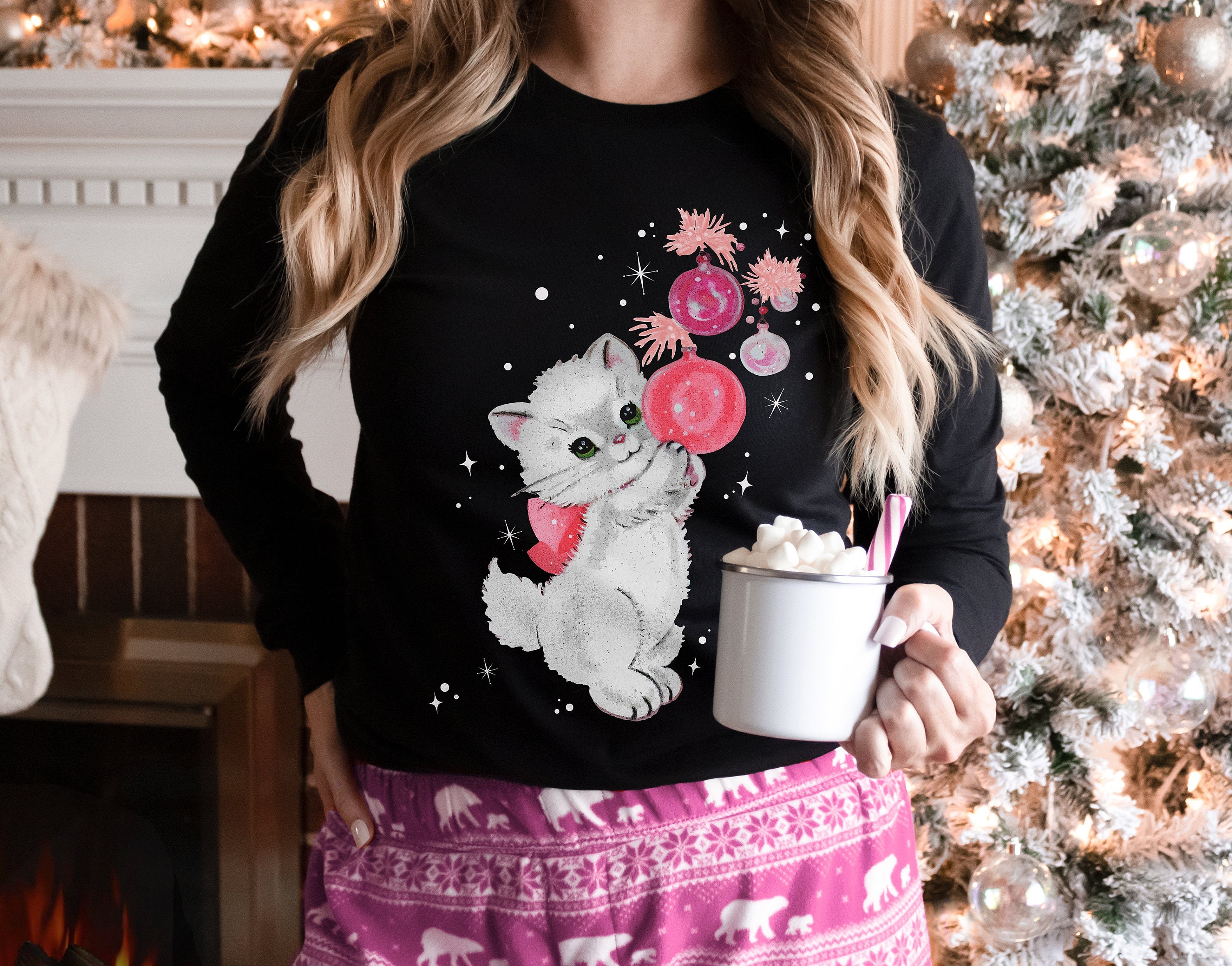 Cute Christmas Cat Pajama Set
