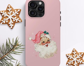 Retro Pink Santa Phone Case Gift, iPhone 14 Case, Retro Phone Case, Pink Christmas Phone Case, Cottagecore Vintage Aesthetic, Winter Holiday