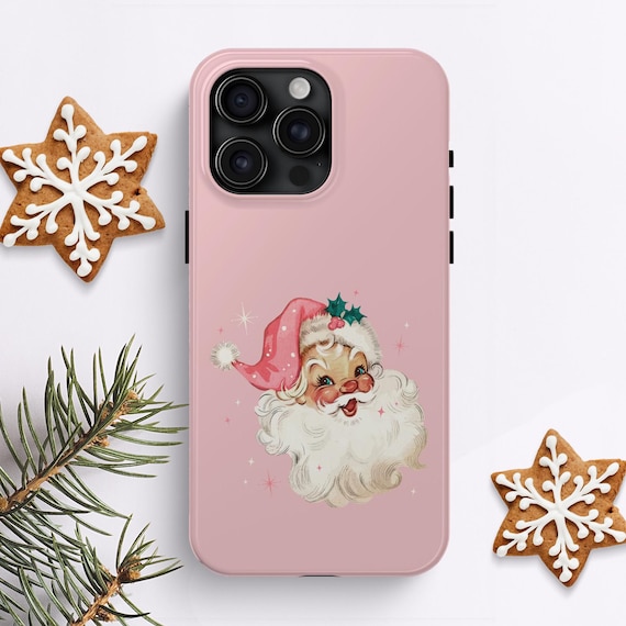 Retro Pink Santa Phone Case Gift, iPhone 14 Case, Retro Phone Case, Pink Christmas Phone Case, Cottagecore Vintage Aesthetic, Winter Holiday