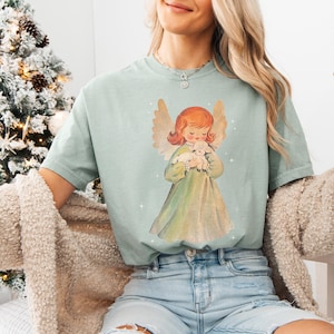 Retro Christmas Angel Shirt - Vintage Christmas Comfort Colors Shirt - Cute Christmas Crewneck - Matching Family Shirt Gift Women