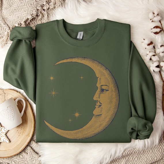 Boho Moon Sweatshirt Gift, Cottagecore Cute Crewneck, Granola Girl Shirt, Light Academia, Vintage Aesthetic Celestial, Dark Academia Shirt