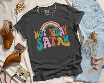 Sarcastic Shirt, Retro Comfort Colors TShirt, Not Today Satan Positivity T-Shirt, Funny Mom Life Quote Shirt, Trendy Vintage Graphic Tee