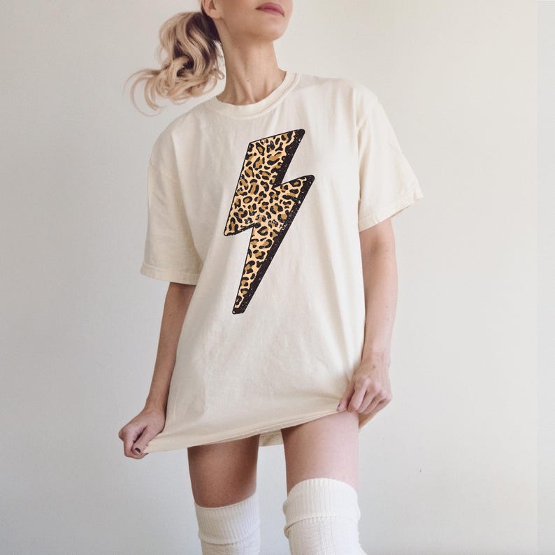 Lightning Bolt Shirt Comfort Colors Cheetah Print Tee Oversized Graphic Tee Preppy T Shirt Women 90s Y2K Aesthetic Vintage Shirt Mom Gift image 4