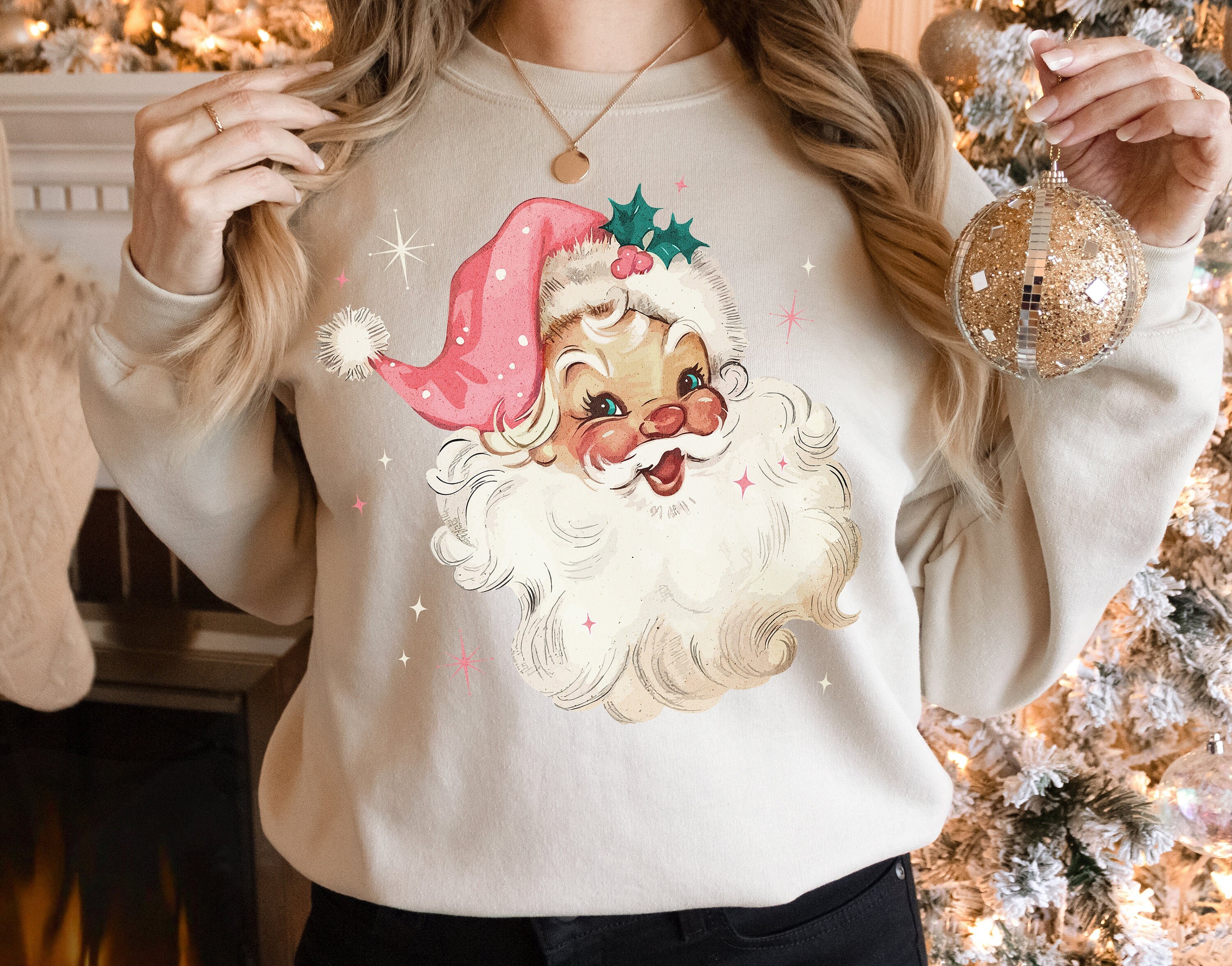 Pink Santa Christmas Sweatshirt Gift for Her Retro Pink - Etsy Canada