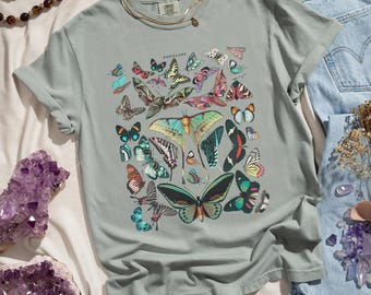 Comfort Colors Butterfly Shirt – Vintage Botanical Graphic Tee, Cottagecore Nature T-Shirt, Retro Floral Boho Aesthetic Top