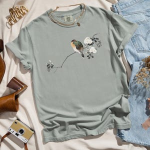 Japanese Graphic Bird Shirt, Comfort Colors TShirt, Botanical Tee Nature Vintage Aesthetic Shirt, Minimalist Crewneck, Bird Lover Gift Shirt