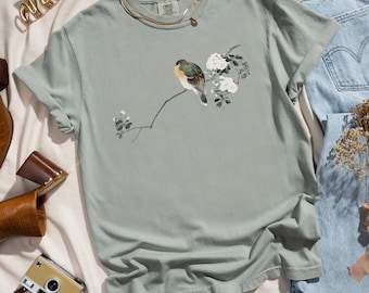 Japanese Graphic Bird Shirt, Comfort Colors TShirt, Botanical Tee Nature Vintage Aesthetic Shirt, Minimalist Crewneck, Bird Lover Gift Shirt