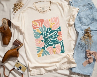 Boho Vintage Aesthetic Floral Shirt Gift for Her, Comfort Colors TShirt, Matisse Flower Botanical Shirt, Cottagecore Shirt, Cute Crewneck