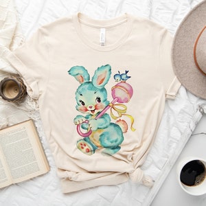 Retro Easter Bunny Shirt, Easter Shirt Gift for Girls, Vintage Aesthetic Cute Crewneck, Baby Shower Shirt, Preppy Shirt, Family Easter Shirt