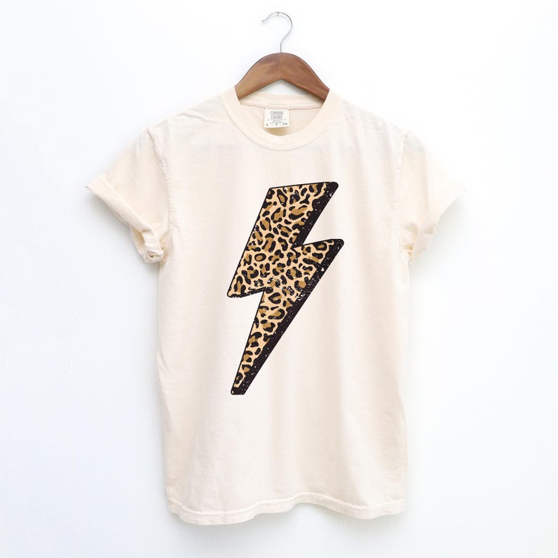 Lightning Bolt Shirt Comfort Colors Cheetah Print Tee Oversized Graphic Tee Preppy T Shirt Women 90s Y2K Aesthetic Vintage Shirt Mom Gift image 3