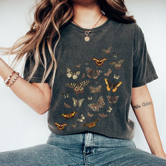 Boho Butterfly Shirt, Trendy Comfort Colors TShirt, Moth T-Shirt Gift, Vintage Graphic Botanical Tee, Cottagecore Academia Fairycore Shirt